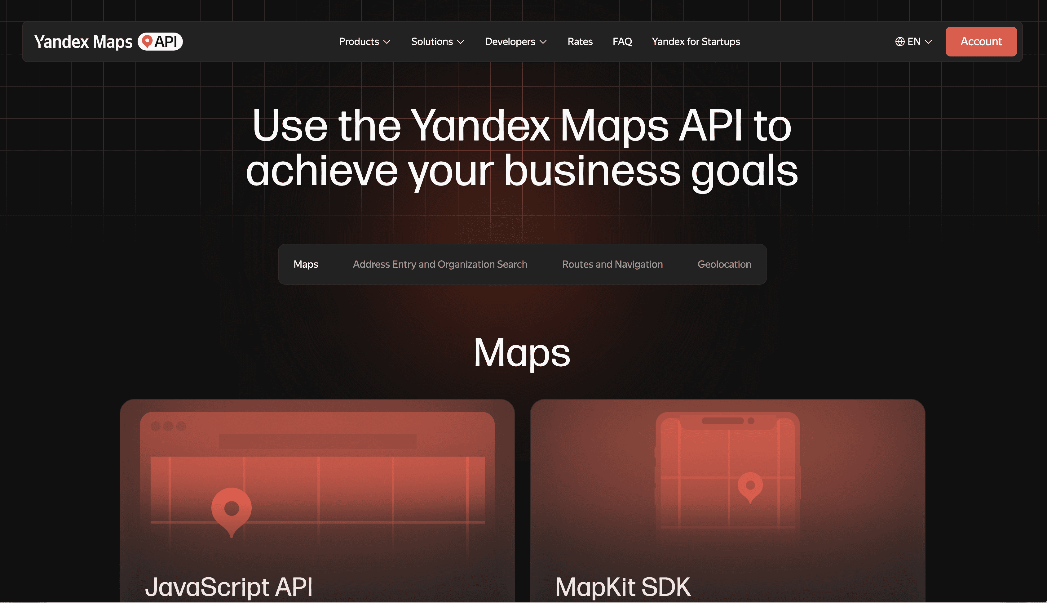 Yandex Maps API website
